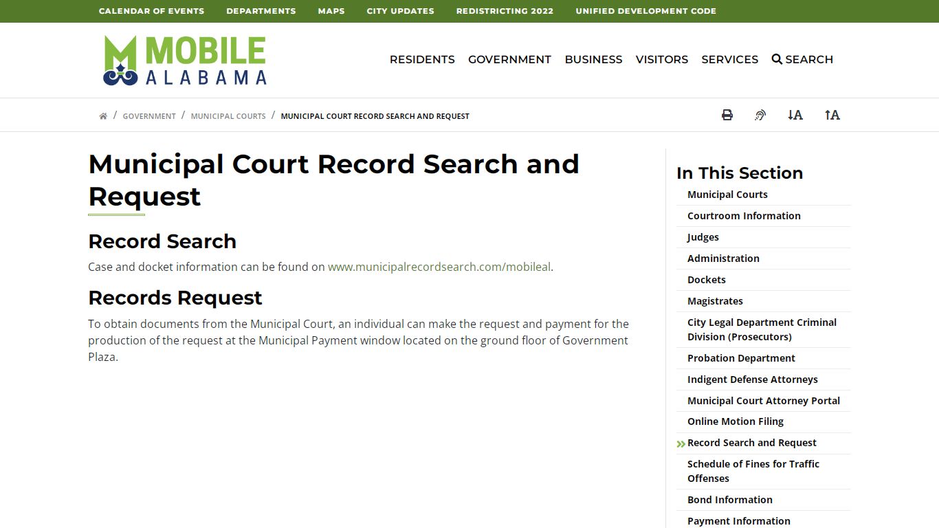 Municipal Court Record Search And Request : City of Mobile